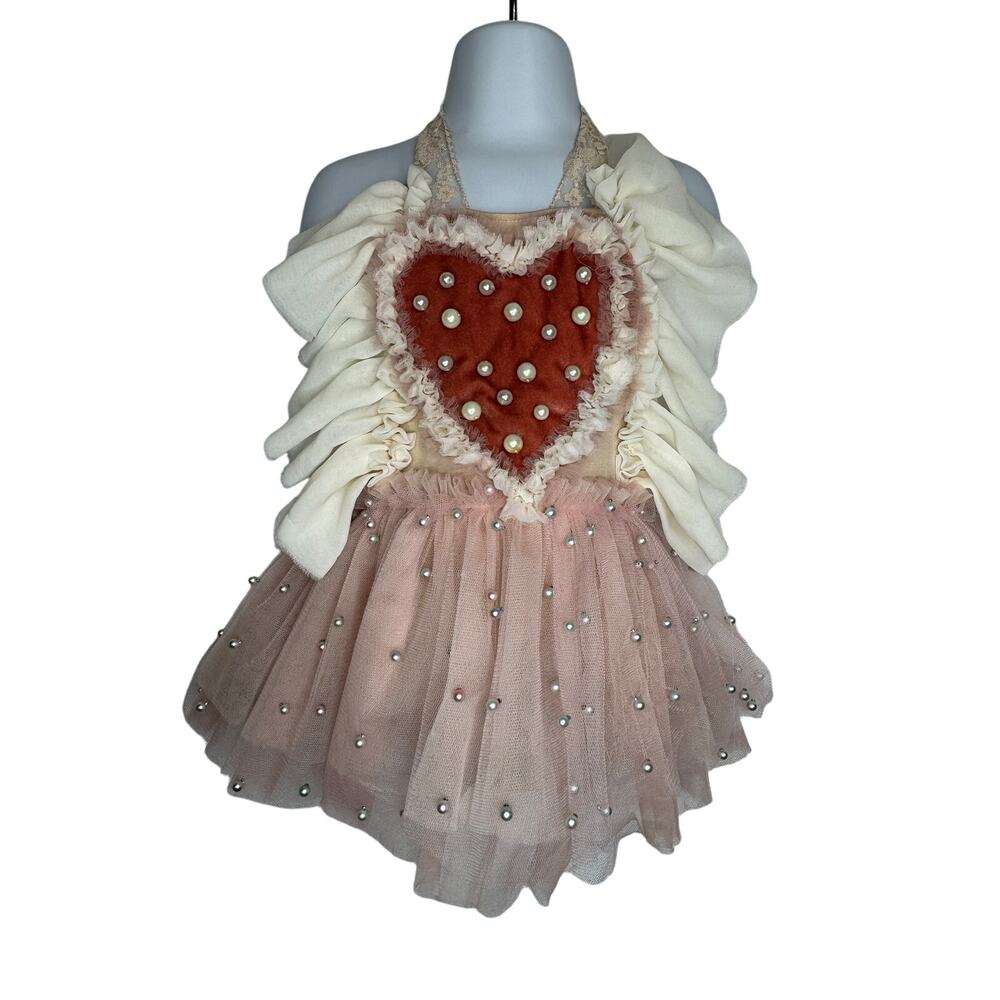 457. Handmade Pearl Heart Tulle Tutu Dress Size 9-12 Months